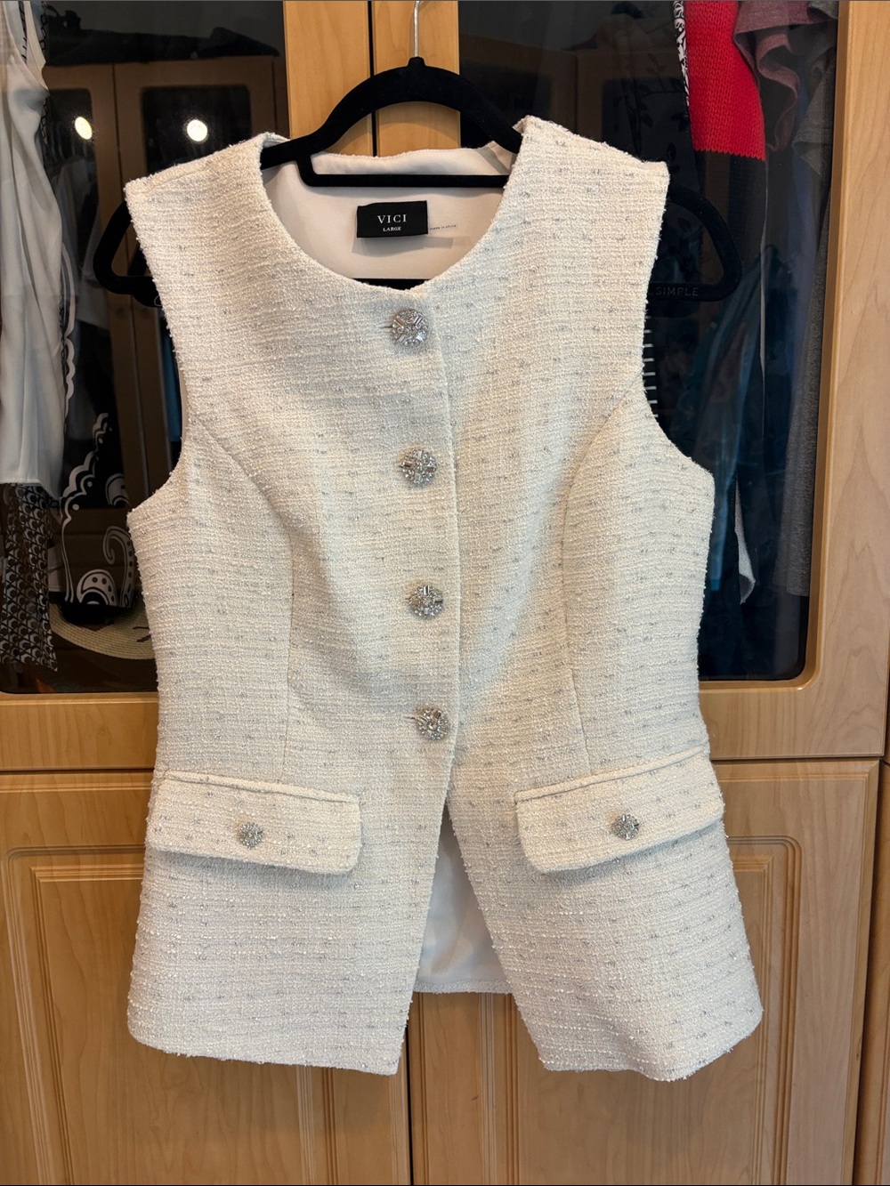 VICI Cream Tweed Sleeveless Button Vest